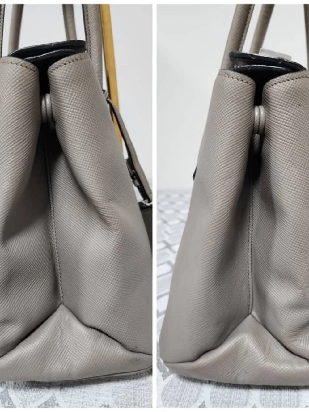 Authentic Prada Grey Saffiano Cuir Leather Twin Tote Bag